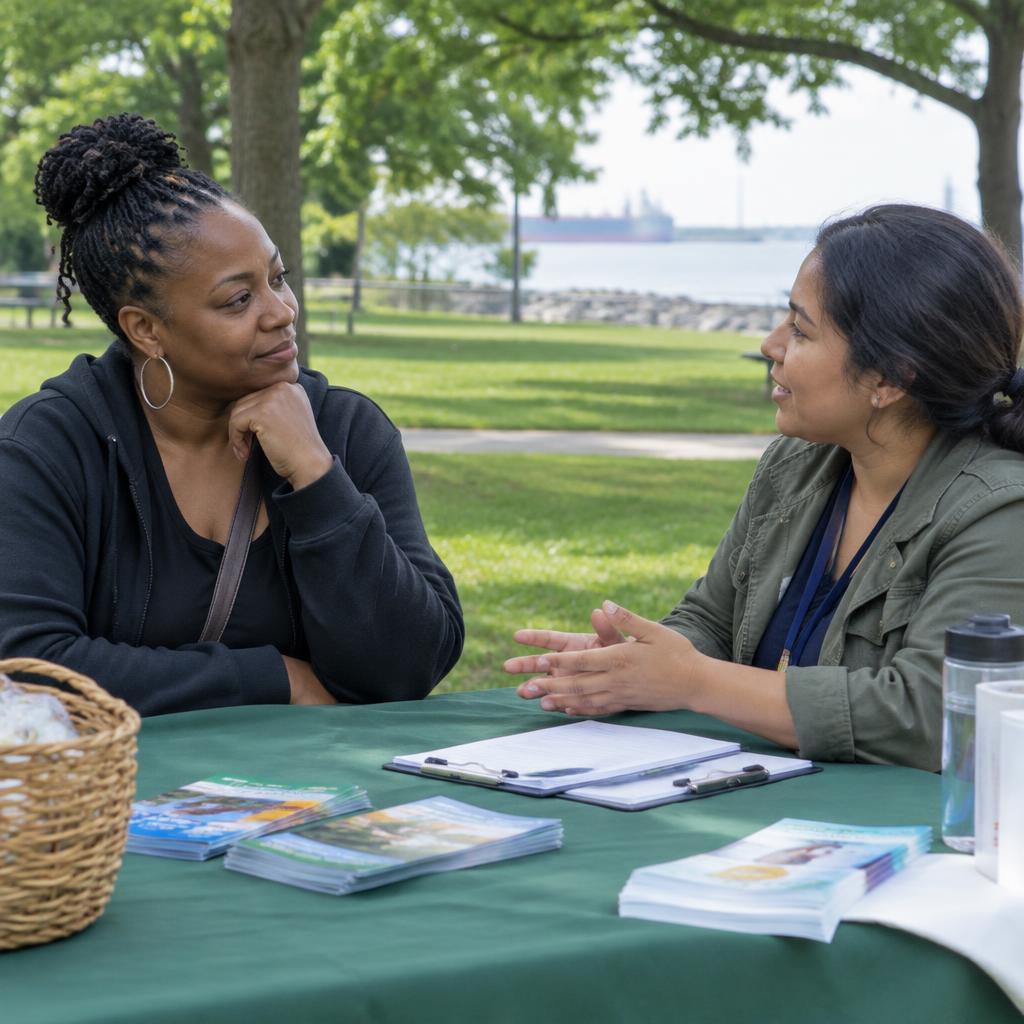 A community member discussing support options with an outreach worker